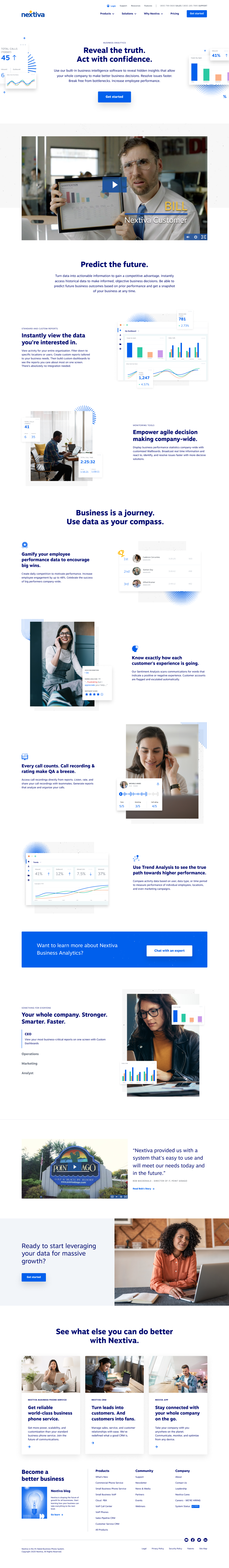 Screenshot of Nextiva Business Analytics landing page.