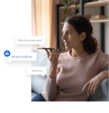Woman on phone being helped by IVR