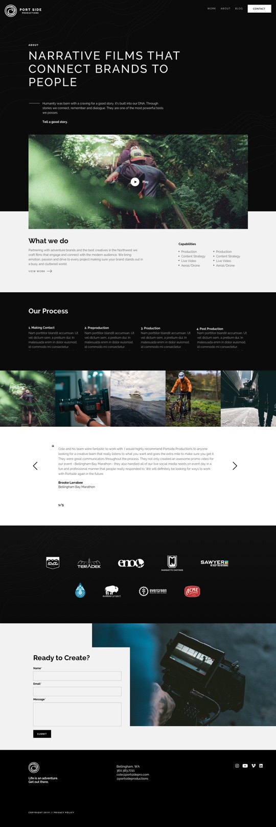 Screenshot of Portside Production's about page