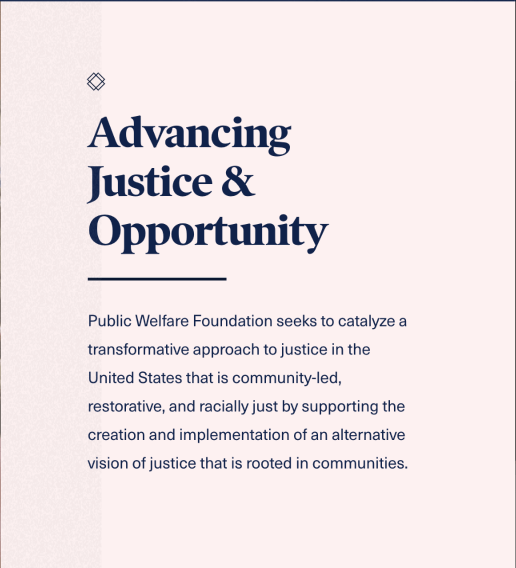 Collage of components from the Public Welfare Foundation website.