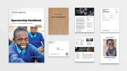 Spread of collateral required for the sponsorship handbook including cover, envelopes and data sheets.
